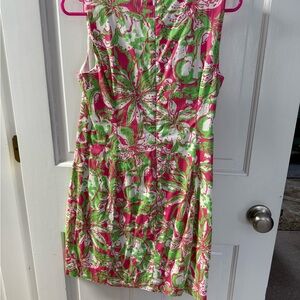 Floral Pink and Green Sleeveless Dress